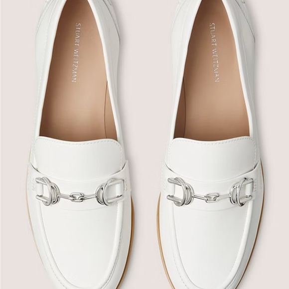 Stuart Weitzman Shoes - Stuart Weitzman White Owen Buckle Leather Loafers